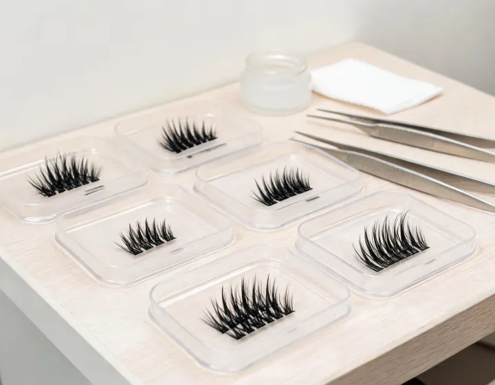 Volume Lashes Sourcing on a cosmetics bench, illustration only