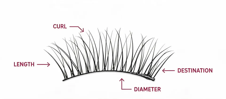 Volume lashes specification worksheet illustration, not a premises map