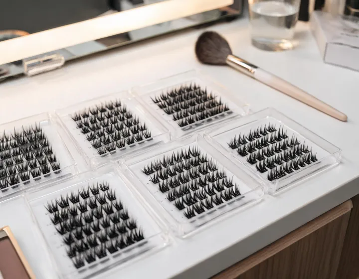 mega volume lashes on a cosmetics bench, illustration only